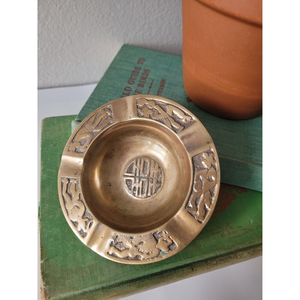 Vintage Small Solid Brass Ashtray Trinket Jewelry Dish Korea